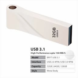 BRYT BR-5001-39 Metal Body Flash Drive USB 3.1 High-Speed Type A Pendrive With 3 Years Warranty 32 GB Pen Drive(Silver)