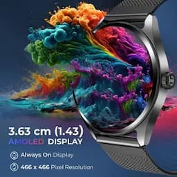Titan Crest with 3.63 cm AMOLED Display with AOD, Functional Crown, BT Calling Smartwatch with Black Leather Strap