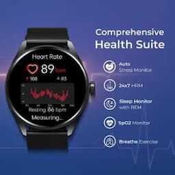 Titan Crest with 3.63 cm AMOLED Display with AOD, Functional Crown, BT Calling Smartwatch with Black Leather Strap