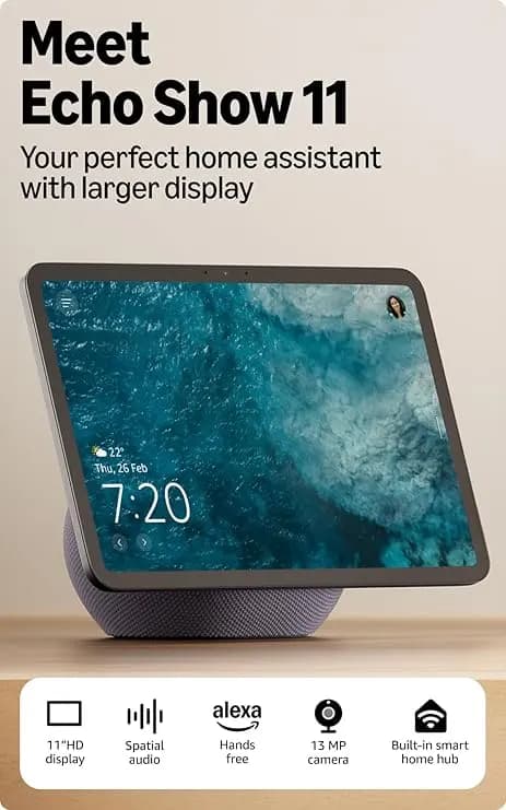 Amazon B0DYBQKNJ8, Echo Show 11 2025, Graphite, 10.95 Inch Full HD Smart Display with Alexa