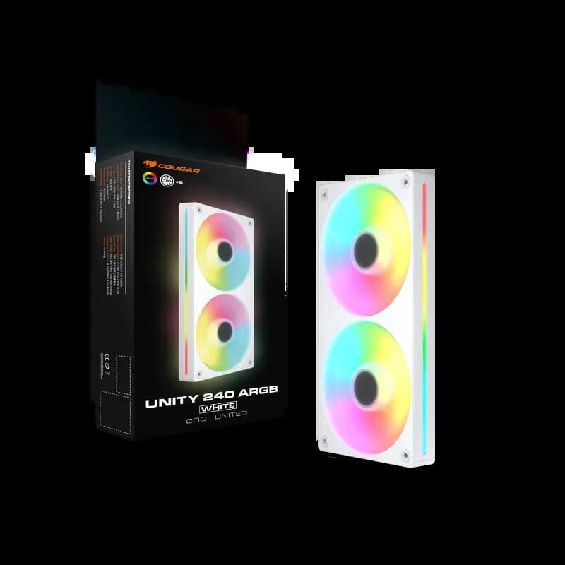 COUGAR GAMING 3MUN24RA1.0002, UNITY 240-RW ARGB White, 240mm PWM, 700–1600 RPM, 49 CFM, Case Fan