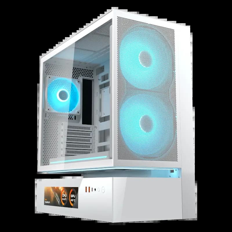 COUGAR GAMING 382DA40.0008, CFV235 Mesh Vision-White, Mid Tower ATX, 9.16” LCD, 400mm GPU, 9 Fan Support, Computer Case