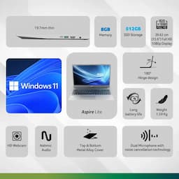 Acer Aspire Lite UN.31ZSI.06A, AL15-41 , AMD Ryzen 3 5300U, 8GB RAM, 512GB SSD, 15.6 Inch FHD, Windows 11 Home, Laptop