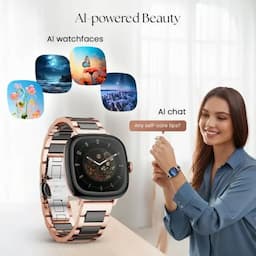 Titan 95416KM02K AiRA Women Smartwatch, 1.70 inch AMOLED Display, AI Chat, Functional Crown, Aira Black & Rose Gold