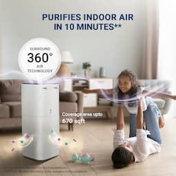 Eureka Forbes GAPDF500F1SM00 Smart 500 Surround 360 deg ,True HEPA Grade 13 filter, Covers Large Area 670 Sq. Ft., Sleep Mode, App Controlled, Air Purifier