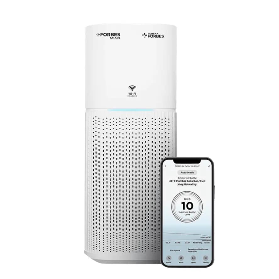 Eureka Forbes GAPDF400Z1SM00 Smart 355 Surround 360 deg, True HEPA Grade 13 filter, Covers up to 480 Sq. Ft., Auto & Sleep Mode, App Controlled, Air Purifier