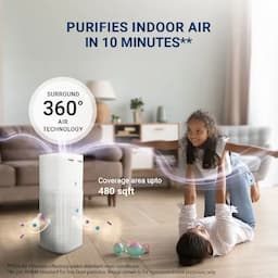 Eureka Forbes GAPDF400Z1SM00 Smart 355 Surround 360 deg, True HEPA Grade 13 filter, Covers up to 480 Sq. Ft., Auto & Sleep Mode, App Controlled, Air Purifier