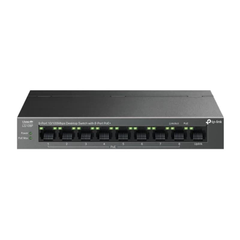 TP-Link LS109P, 9-Port 10/100Mbps, Desktop Form Factor, PoE+, Network Switch