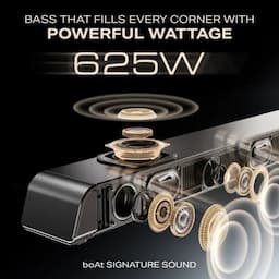 boAt 1000003989 Aavante Prime 5.2.4 6250DA 625W 5.2.4 Channel Soundbar with Dolby Atmos, Dual Subwoofers & Wireless Rear Satellites, Premium Black
