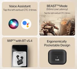 boAt 1000004022 Airdopes Ace Gen 2 True Wireless Earbuds with 45 Hours Playback, ENx Tech & BEAST Mode, Shadow Black
