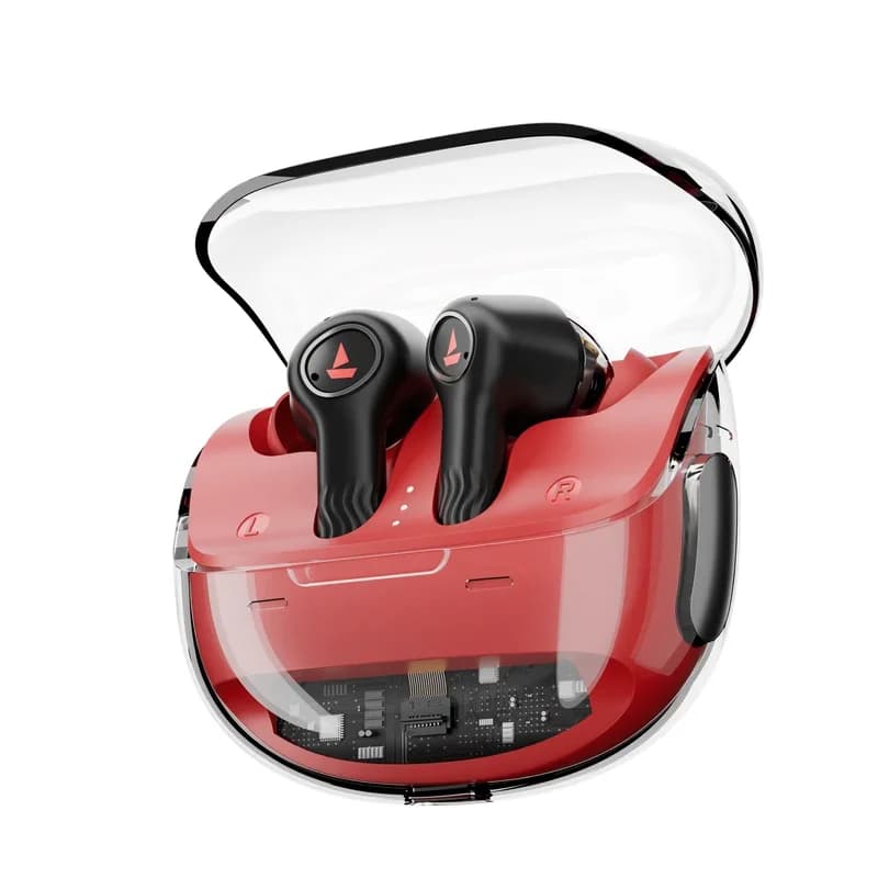 boAt 1000003554 Nirvana Crystl, Hi-Res Audio, Crystal Bionic Sound, Hybrid Active Noise Cancellation, Spatial Audio, Up to 100 Hours Playback, Blazing Red, True Wireless Earbuds
