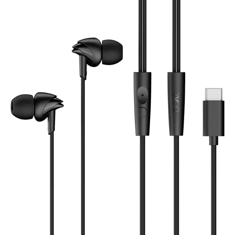 boAt 1000003930 Bassheads 300C Wired Earphones, In-Line with Multifunction Button Microphone, Active Black