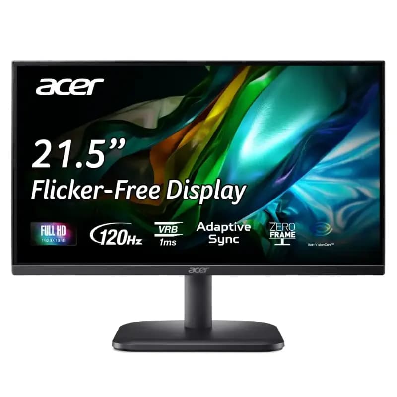 Acer UM.WE0SI.001 EK220Q J0 21.5 Inch Full HD VA Panel, 120Hz Refresh, Zero Frame, HDMI + VGA, Black, Monitor, Black, Monitor