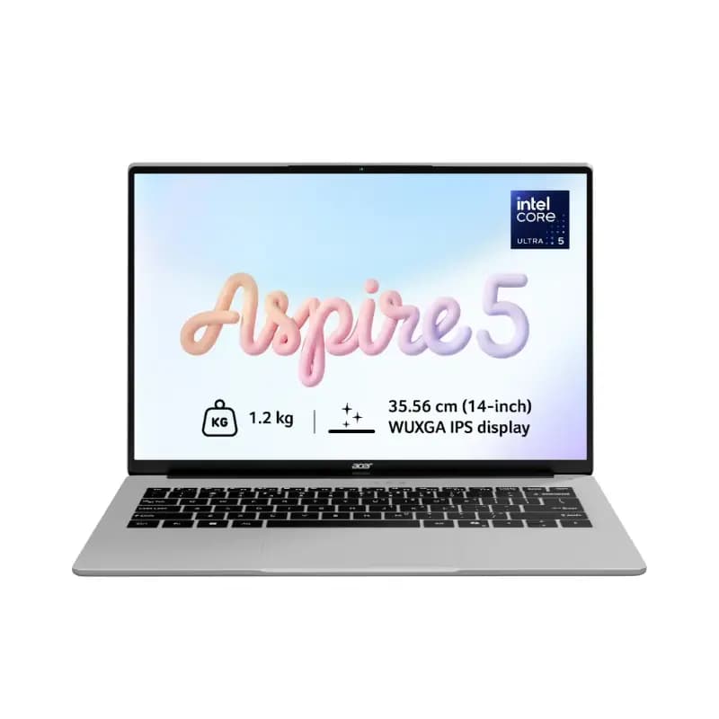 Acer UN.370SI.002 Aspire 5 A514, 14 inch Display, Intel Core Ultra 5 Processor, 16 GB Memory, 512 GB Storage, Windows 11 Home, Pure Silver, Laptop