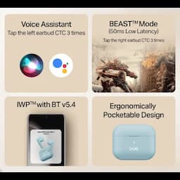 boAt 1000004024 Airdopes Ace Gen 2, 45 Hours Playback, 13mm Drivers, Quad Mics with ENx Technology, BEAST Mode, IPX5, Mystic Blue, Wireless Earbuds