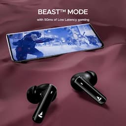 boAt 1000003738 Airdopes Plus 318, 100 Hours Playback, 10mm Drivers, Quad Mics with ENx Technology, BEAST Mode, IPX5, Active Black, Wireless Earbuds