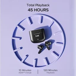 boAt 1000002961 Airdopes 91, 45 Hours Playback, 10mm Drivers, Dual Mics with ENx™ Technology, BEAST™ Mode, 50ms Low Latency, IPX4, Active Black, Wireless Earbuds