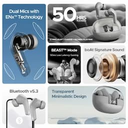 boAt 1000003310 Airdopes 311 Pro, 50 Hours Playback, 10mm Drivers, Dual Mics with ENx™ Technology, BEAST™ Mode, 50ms Low Latency, IPX4, Space Grey, Wireless Earbuds