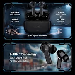 boAt 1000002717 Airdopes Flex 454 ANC, 60 Hours Playback, Up to 32dB ANC, 10mm Drivers, Quad Mics with AI ENx™ Technology, 60ms Low Latency, IPX5, Gunmetal Black, Wireless Earbuds