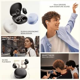 boAt 1000004085 Airdopes Plus 214, 55 Hours Playback, 10mm Drivers, Dual Mics with ENx Technology, 45ms Low Latency, Bluetooth 6.0, IPX4, Silver Mist Wireless Earbuds
