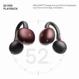 boAt 1000004774 Airdopes ProClip, 52 Hours Playback, 12mm Drivers, Air Conduction Technology, Open-Ear Design, AI-Powered ENC, 55ms Low Latency, Bluetooth 6.0, IPX4, Velvet Wine Wireless Earbuds