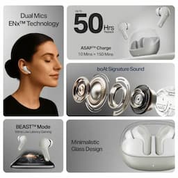 boAt 1000003676 Airdopes Plus 311, 50 Hours Playback, 10mm Drivers, Dual Mics with ENx™ Technology, BEAST™ Mode, 50ms Low Latency, IPX4, Ash Grey, Wireless Earbuds