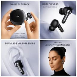 boAt 1000003824 Airdopes Prime 511, 50 Hours Playback, 12mm Drivers, 4 Mics with AI-ENx Technology, 60ms Low Latency, Multipoint Connectivity, IPX5, Active Black Wireless Earbuds