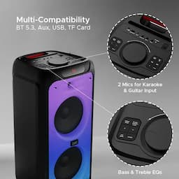 boAt 1000002914 PartyPal 390, 160W Sound, 6H Playback, TWS, Dual Mic, Space Black Bluetooth Party Speaker