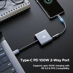 boAt 1000003223 Swift Lynk 3-in-1, 4K HDMI, 100W Type-C PD, USB-A 3.0, Aluminium Build - Silver USB Hub