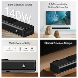 boAt 1000003924 Aavante Raga Plus 140W RMS, 2.2 Channel, Built-in Subwoofer, Bluetooth 5.3 - Premium Black Soundbar
