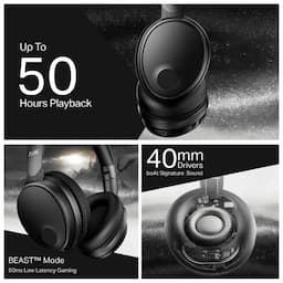 boAt 1000004074 Rockerz Trendz 50Hrs Playback, 40mm Drivers, Bluetooth 5.4, 60ms BEAST Mode - Black Sabre Wireless Headphones