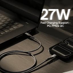 boAt 1000004527 Type C to L 27W, 480Mbps Data Sync, Nylon Braided, 1.2m - Carbon Black Charging Cable