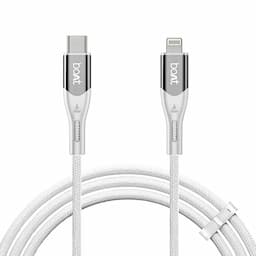 boAt 1000004526 Type C to L 27W, 480Mbps Data Sync, Nylon Braided, 1.2m - Arctic White Charging Cable