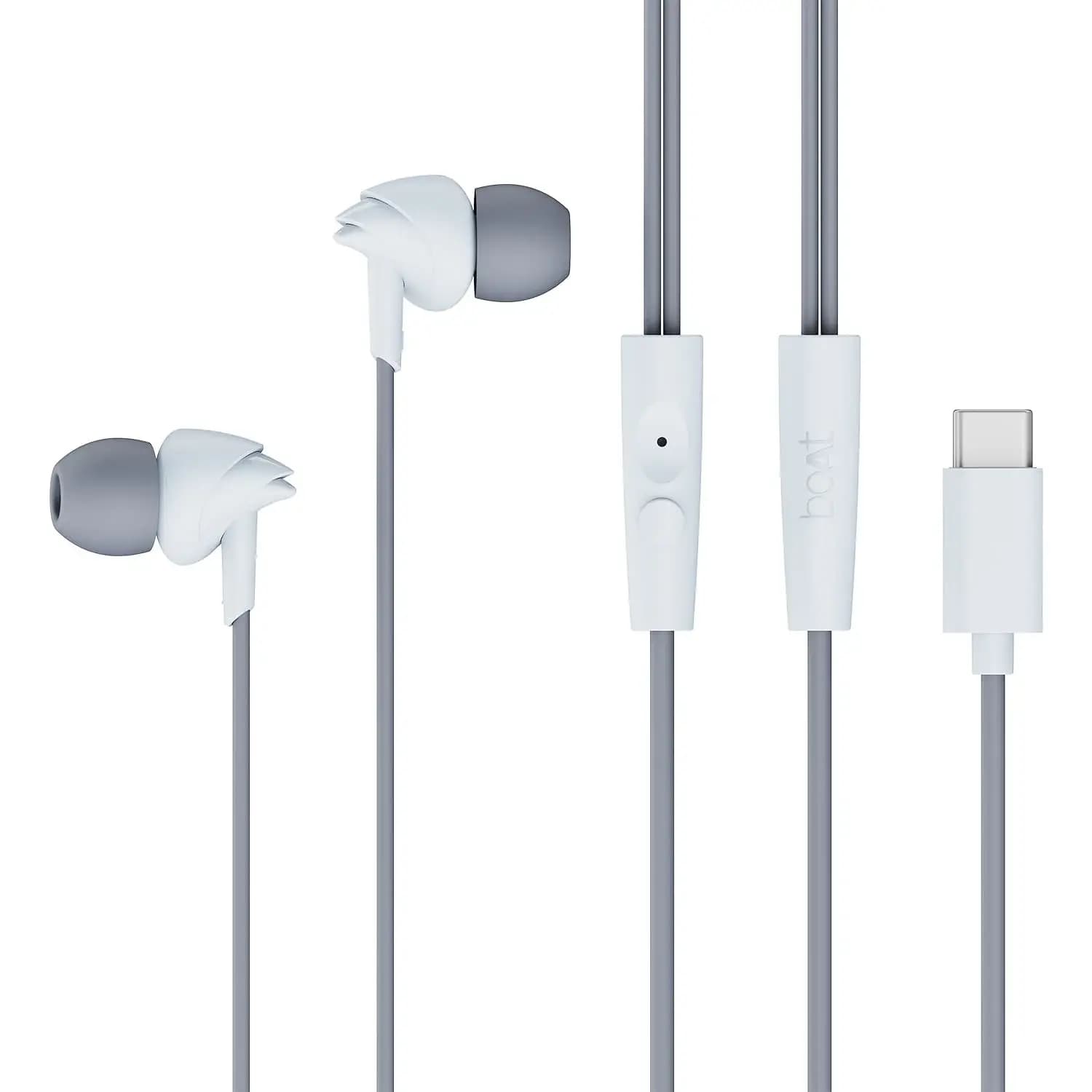boAt 1000003931 Bassheads 300C 10mm Drivers, Type-C Connector, In-Built Mic, 20Hz-20kHz - Cool Grey Wired Earphones