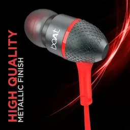 boAt 1000000549 Bassheads 220 10mm Drivers, Passive Noise Cancellation, In-Built Mic - Raging Red Wired Earphones