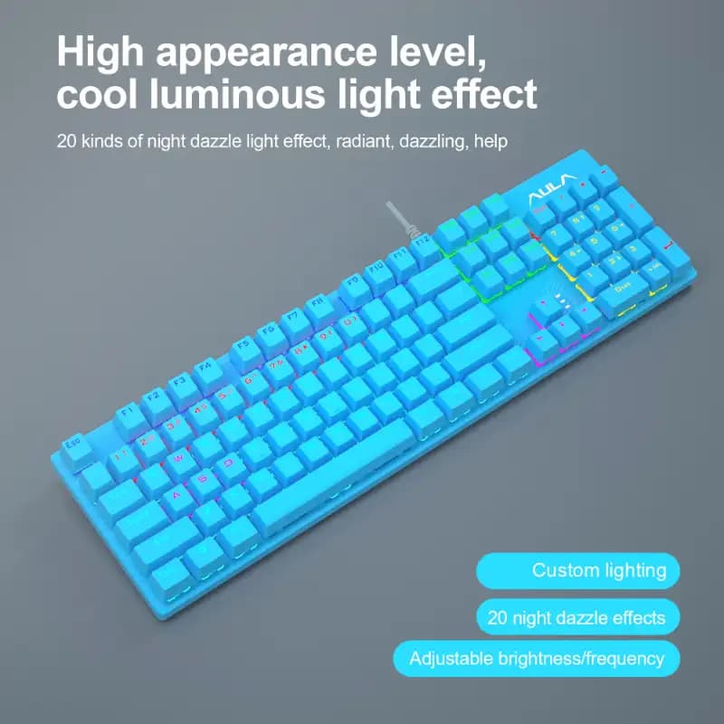 Computer Keybord Led Slanted AULA S2022 Rainbow LED Backlit Mechanical Wired Gaming Keyboard with ...